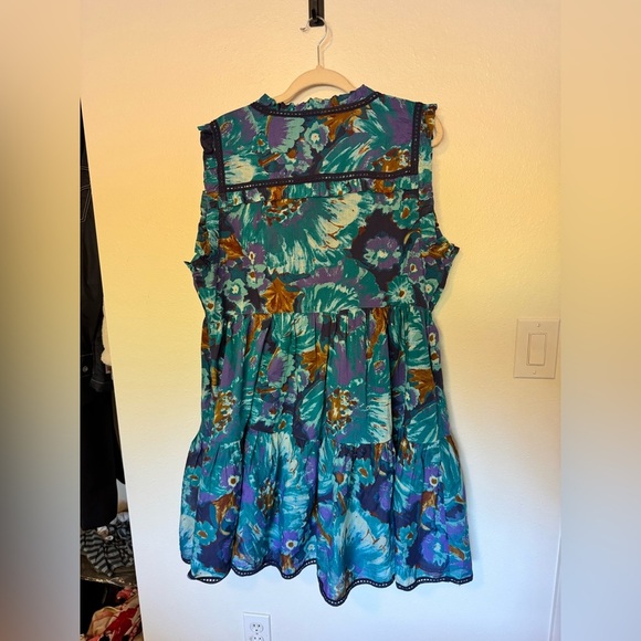 NEW Sundance Blossoms Divine Tiered Midi Dress Ruffle Blue Floral Large NWOT - Picture 4 of 9